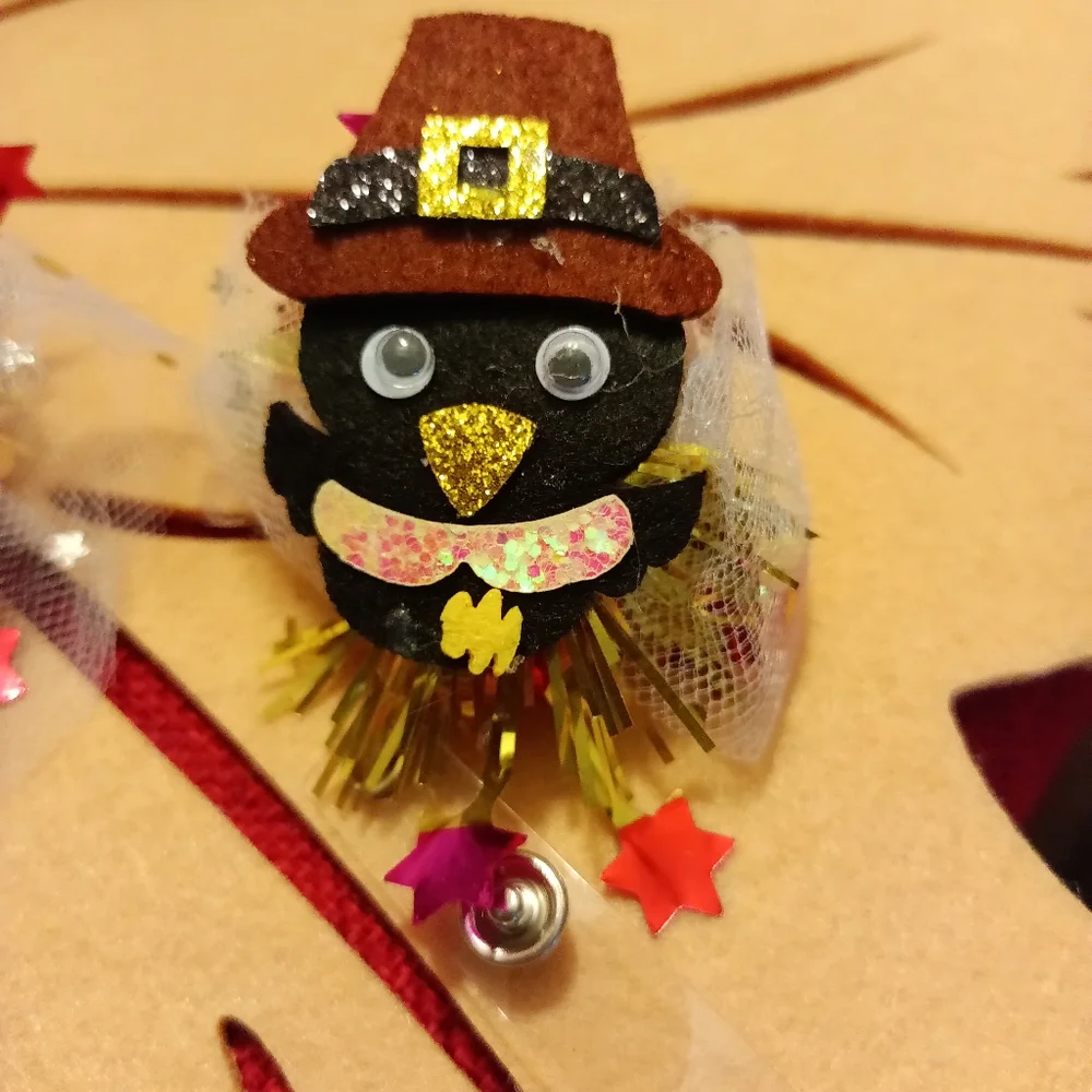 Holiday Pilgrim Retractable Name Badge Holder Handcrafted 2 pack